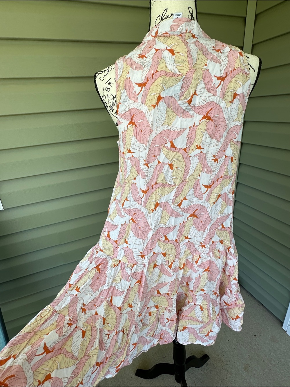 Nine West Pink, Cream & Orange Leaf-Print ruffled Summer Dress size L very cute - Picture 5 of 11